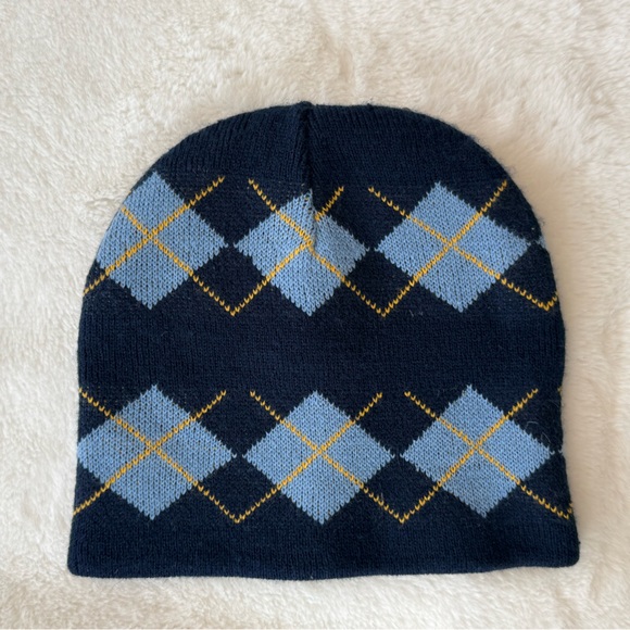 NWT Soft Argyle Knit Reversible Beanie - Blues and Yellow - New with Tags - Picture 4 of 5